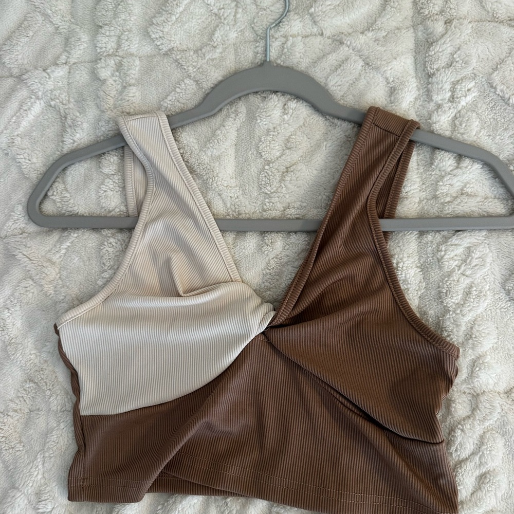 Two-Tone Brown and Cream Women's Top